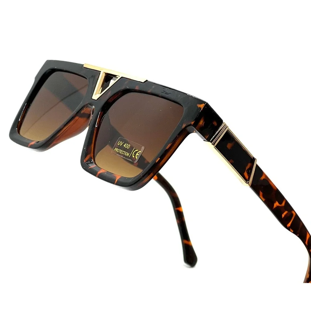 Square Frame Sunglasses Tortoise Gold Brown Lens Outdoor Classy Style Street New